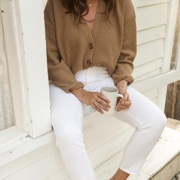 Jenni Kayne | Sweaters | Jenni Kayne Size Large Cropped Cocoon Ribbed Cardigan  Sweater In Camel | Poshmark